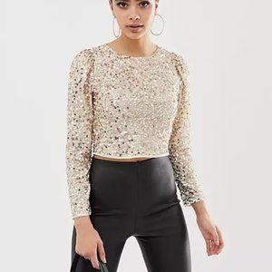 ASOS DESIGN long sleeve top with sequin embellishment